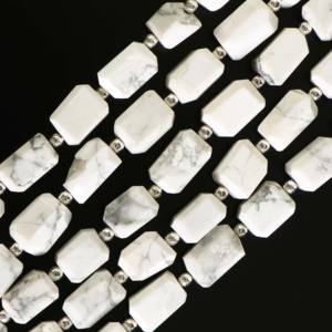 Perles de howlite blanche naturelle facettées, taille 7x9-8x11 mm, perles de howlite en vrac, brin de 8 pouces pour la fabrication de bijoux. - Product Image 1