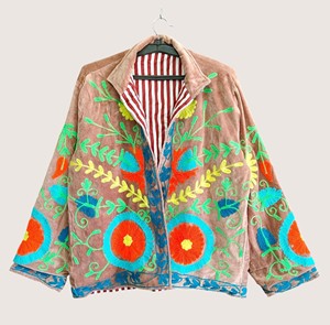 Manteau Bohème Brodé en Coton Écologique Grande Taille pour Femme, Motif Suzani, Col Rond, Manches Longues, Ouvert sur le Devant, Décontracté Hiver - Product Image 2
