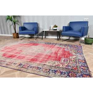 5.6x8.2 ft Rug, Turkish Vintage Large Rug, <b>Red</b> <b>Wool</b> Rug - Product Image 3