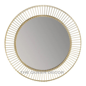 Nuevo elegante espejo de pared hecho de alambre de Metal redondo chapado en oro baño decorativo moderno espejos de lujo para sala de estar - Product Image 5