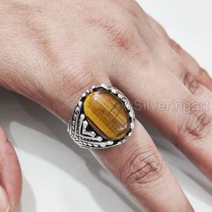 Anillo de Plata de Ley 925 para Hombre con Piedra Natural Ojo de Tigre, Piedra de Nacimiento de Junio, Todas las Tallas, Regalo de Navidad, Joyería Pesada, Venta al por Mayor - Product Image 3