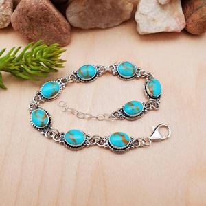 Turquoise <b>Gemstone</b> <b>Bracelet</b> Jewelry For Women Silver Boho Style Jewelry 925 Sterling Silver Trending Handmade <b>Bracelet</b> Gift For - Product Image 3