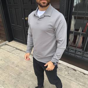Polo de Manga Larga con Cierre de Cremallera de un Cuarto para Hombre, Talla Grande, con Logotipo Personalizado, Corte Ajustado, Color Sólido, para Uso Casual de Negocios - Product Image 6