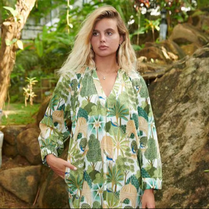 เดรสยาวสไตล์โบฮีเมียนสำหรับผู้หญิง, เดรสยาวพิมพ์ลายราชวงศ์อินเดีย - Product Image 1