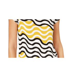 T-shirt stampata da donna Alfani stile Y2K Wave City gialla taglia XS XXS corta traspirante in cotone poliestere jersey con pizzo - Product Image 3