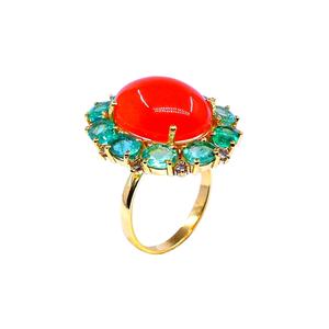 Attrayant 14K or émeraude cornaline pierres précieuses fête porter mariage Vintage Style diamant grande bague en pierre - Product Image 1