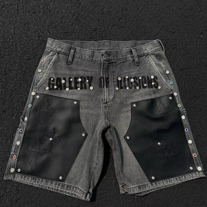 Baggy Jorts pour hommes personnalisés été Streetwear strass pantalons courts noir Shorts hommes mode casual Denim Jeans Shorts - Product Image 1