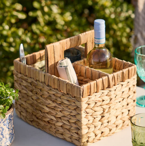 Caddy de almacenamiento de jacinto de agua Natural tejido a mano, organizador de cesta de 3 compartimentos para cocina, vajilla desechable, vajilla - Product Image 6