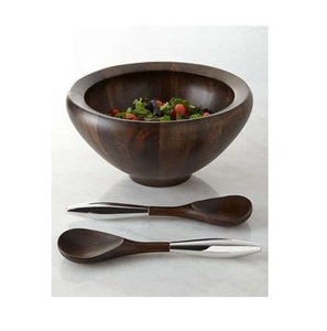 Bol de service en bois de luxe fait main avec finition en bois naturel poli, bol à salade décoratif pour table à manger, usage domestique et mariage - Product Image 1