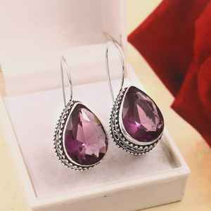 <b>Amethyst</b> Gemstone 925 Sterling Silver Handmade Vintage Cute <b>Earrings</b> Party Elegant Jewelry for Women & Children's - Product Image 3
