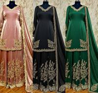 TENNECY Designer Heavy Chinon Silk Sequences 3 Ankle-Length Dupatta Wedding Diwali Party Wear Wrinkle-Free Reversible Quick Dry