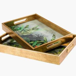 Plateau de service artisanal en bois Art Déco avec travail Meena, forme personnalisée pour la maison, la cuisine, la table à manger, utilitaire décoratif - Product Image 1