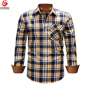 Camisas de Franela a Cuadros para Hombre, Hechas a Medida, de Algodón Transpirable, Estilo Urbano, con Cuello de Botones, Camisa de Moda Personalizada para Hombre - Product Image 1