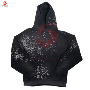 Y2K Style hommes poids lourd confortable coton à capuche sur mesure coupe régulière brodé strass conception écologique bricolage - Product Image 4