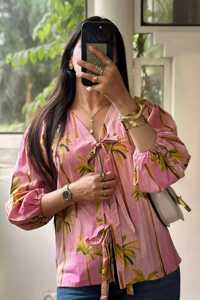 Chemise en coton imprimé classique vintage élégant à la main Designer surdimensionné Regular Fit Blouse | Ensemble de vêtements décontractés et formels - Product Image 4