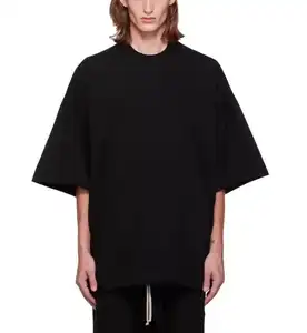 Camiseta de algodón orgánico de gran tamaño para hombre, Camiseta de punto negro con hombros caídos, ropa informal para gimnasio, talla grande