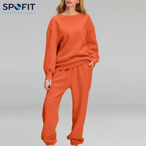 Chándal de mujer de algodón grueso de dos piezas en blanco para correr traje liso de gran tamaño pulóver Conjunto de sudadera chándal de mujer - Product Image 1