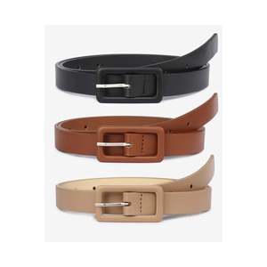 Ceinture pour femme à boucle rectangulaire, 3 pièces, pour pantalon, veste, robe, chemise - NOIR - TAN - BEIGE - Product Image 4