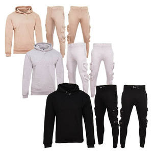 Brand New Men's Sporty Lightweight Plaid/Solid Tracksuit <b>Hoodie</b> & Utility Joggers Cargo Zip Pants Activewear - Product Image 5