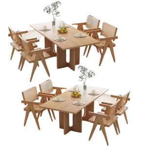 Ensemble de salle à manger en bois naturel avec de nombreuses chaises Ensemble de table à manger en bois de teck de haute qualité pour restaurant et salle à manger - Product Image 4
