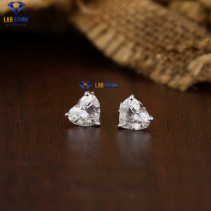 1.40 TDW Heart Brilliant Cut Diamond <b>Stud</b> 18k White Gold Hpht/Cvd Diamond Jewelry - Product Image 2