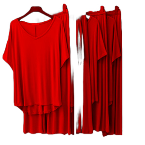 Cotton Spandex V Neck <b>Top</b> Loose Fitting Bottom <b>Women's</b> Lounge Pajamas Set Stretchy-Skin-V-Neck Sleepwear Feminine Pyjama - Product Image 6