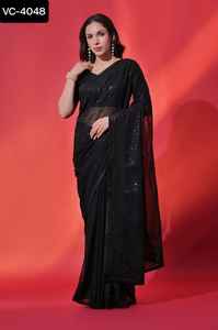 Sari de desgaste de boda pesado de alta calidad para mujer, Sari de desgaste de fiesta con venta al por mayor y precio de fabricación, precio barato, Georgette Sari - Product Image 3