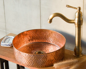 Lavabo Redondo de Cobre Martillado a Mano para Baño, Estilo Resort, Hogar, Spa, Hotel Boutique - Product Image 3