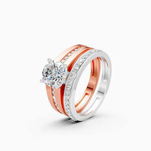 Anillo Ajustable de Doble Tono con Diamante Solitario Redondo Cultivado en Laboratorio, Ecológico, de 1.7 Ct en Oro Amarillo, Blanco y Rosa de 9K - Product Image 2