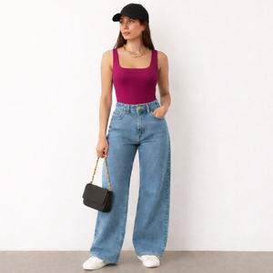 Venta al por mayor OEM: Tops de tirantes de punto para mujer con cuello cuadrado, color liso, mezcla de algodón y elastano, 200g, ecológicos, anti-bolitas, con botones. - Product Image 6