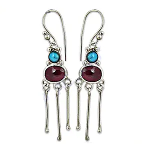 Pendientes de Plata Tibetana Estilo Bohemia Vintage para Mujer con Borla de Diamantes y Engaste de Bisel, Joyería de Moda - Product Image 3