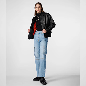 Veste en cuir pour femmes, vêtement d'extérieur surdimensionné, cuir véritable de qualité supérieure, élégante, fermeture éclair, décontractée, OEM ODM - Product Image 4