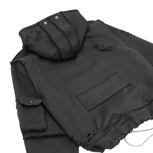 Lo más básico, Jersey Vintage lavado con ácido de peso pesado personalizado, Sudadera con capucha térmica, ropa de calle desgastada para hombres, Unisex en blanco para invierno - Product Image 5