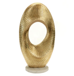 Sculpture abstraite dorée moderne de luxe unique en or métallique pour la décoration de la maison avec base en marbre - Product Image 1