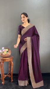 Sari indien pour femmes en tissu de soie VICHITRA traditionnel, nouveau design attrayant, travail de zari, séchage rapide, toutes saisons, mariage, fête - Product Image 4