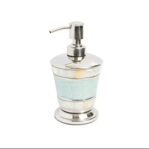 Bouteille de distributeur en acier inoxydable pour distributeur de savon liquide, métal poli argenté, nacre, bordure perlée, maison, hôtel, salle de bain - Product Image 1