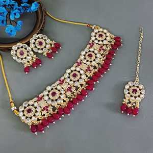 Indian Manufacturer Floral Faux Pearl Crystal Kundan Rhinestone Choker Necklace Sets for Women Indian <b>Bridal</b> Fashion Jewelry - Product Image 2