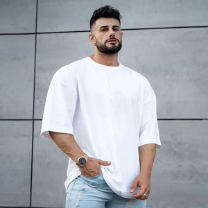 Camiseta de gran tamaño blanca Lisa para hombre 2025, ropa de calle informal holgada, Camiseta de algodón suave con cuello redondo de manga corta para hombre - Product Image 4