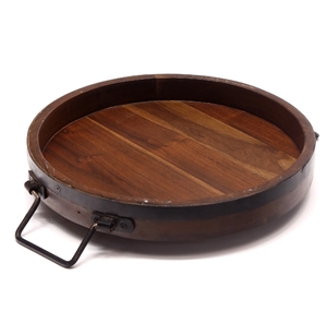 Plateau de service rond en bois Poignée design en métal Plateaux de service en bois épaissi naturel sur mesure - Product Image 3