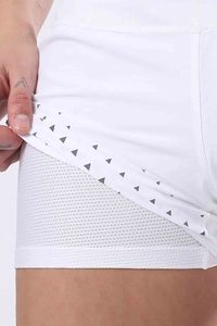 Summer White High Waist Sport Shorts With Geometric Hole Design Breathable Knitted Fit For Women - Product Image 6
