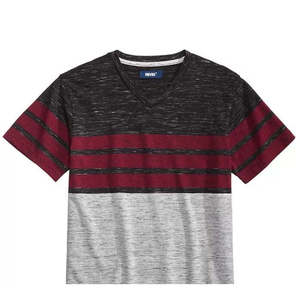 T-shirt nera scollo a V taglie forti Univibe per ragazzi, in tessuto a maglia con motivo a righe color block Valle - Product Image 3