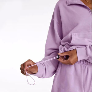 เสื้อฮู้ดออกกำลังกายผู้หญิงทรงโอเวอร์ไซส์ พร้อมเชือกปรับได้ แบบซิปครึ่งตัว สั่งทำได้ - Product Image 3