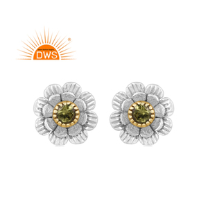 Latest 925 <b>Fine</b> Sterling Silver Natural Peridot Gemstone Floral Design <b>Stud</b> <b>Earring</b> Custom Jewelry Manufacturer - Product Image 1