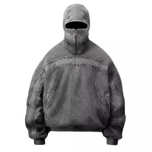 Sudadera con capucha personalizada con cremallera de cara completa para hombre, mezcla de algodón, lavado ácido, estilo Ninja con agujeros para los ojos, pasamontañas con hombros caídos para invierno - Product Image 5