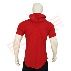 Venta al por mayor de los hombres Slim Fit Camisas de manga corta con capucha de color rojo del músculo Tops Sudadera con capucha Casual Camiseta básica Productos de Venta caliente sudaderas con capucha - Product Image 3