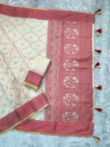 Sari en coton Khadi pour femme, tissage jacquard à fils contrastants, richement orné, avec pallu en latkan et butta Zari de créateur, en stock - Product Image 3