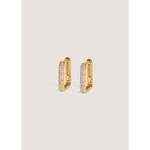 ต่างหูแบบห่วงประดับเพชรทรงสี่เหลี่ยม Simona Diamond Rectangle Pave Huggie Earrings - Product Image 1