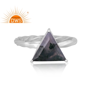 Best Selling Oxidized Sterling Silver Natural Green <b>Moss</b> <b>Agate</b> Gemstone Triangular Design Stackable <b>Ring</b> Jewelry Manufacturer - Product Image 3