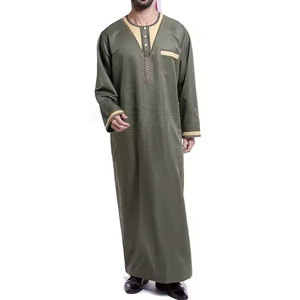 Thobe musulman modeste de haute qualité personnalisé pour hommes, en coton respirant, léger, longueur au sol, broderie printemps, nouveau design - Product Image 6