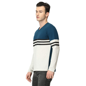 เสื้อยืดลายทางผ้าคอตตอน100% สำหรับผู้ชาย,เสื้อยืดคอกลมแขนยาวเข้ารูปสีแบบกำหนดเอง - Product Image 6